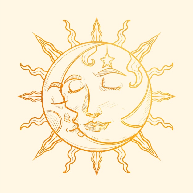 Zon en maan tekening illustratie