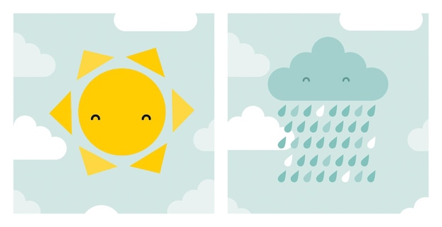 Zon en wolken vectorillustratie