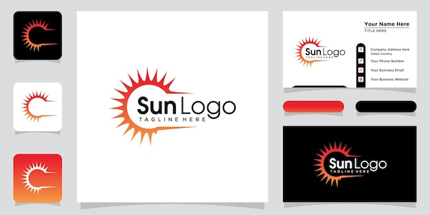 Zon logo ontwerp vector sjabloon pictogram symbool met visitekaartje ontwerpsjabloon