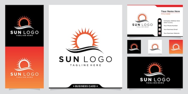 Zon logo ontwerp vector sjabloon pictogram symbool met visitekaartje ontwerpsjabloon