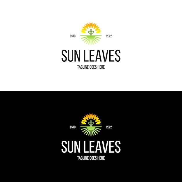 Zon met blad logo ontwerp inspiratie