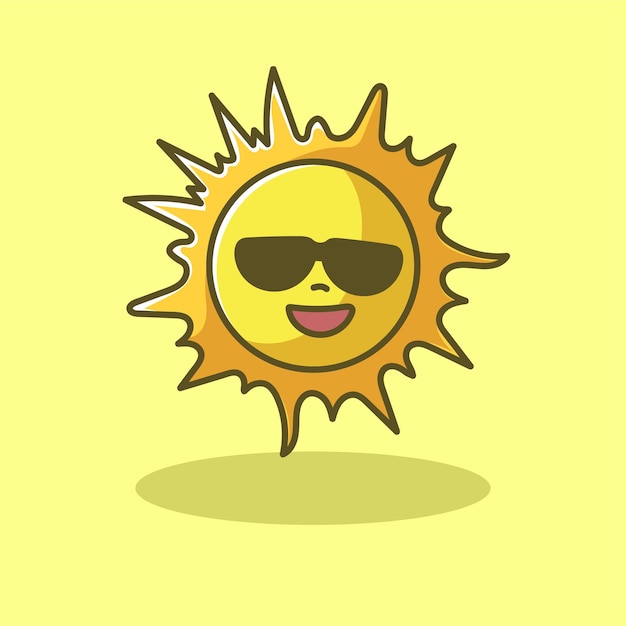 Zon met zonnebril Cartoon mascotte vector ontwerp plat schattig glimlach expressie strand zee