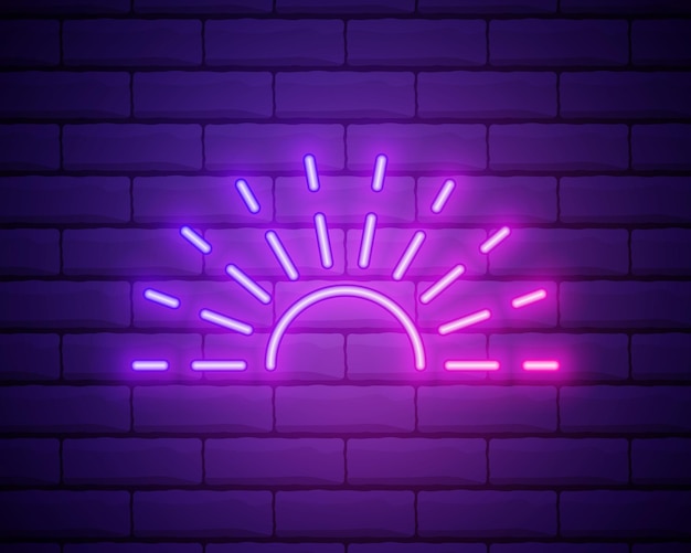 Vector zon roze gloeiende neon ui ux pictogram gloeiende teken logo vector geïsoleerd op bakstenen muur backogrund