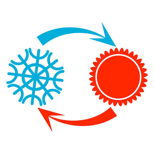 Zon sneeuwvlok en pijlen airconditioning en verwarming teken