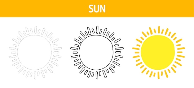 Zon traceren en kleuren werkblad voor kinderen