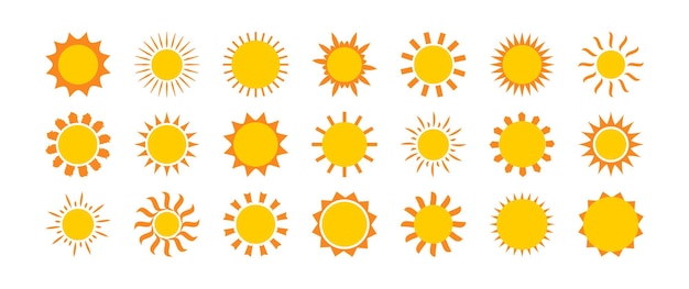 Zon vector pictogram zomer symbool zonnige set zonne ster glans weer eenvoudige illustratie