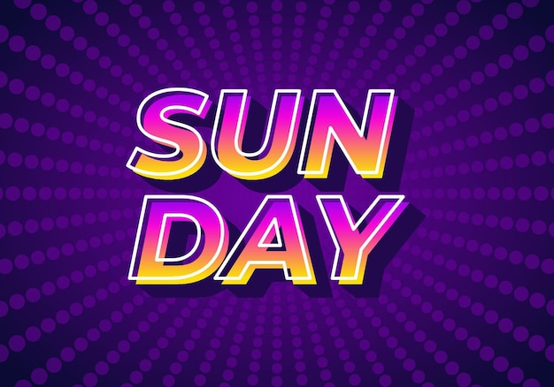 Zondag tekst effect in 3D look met gradiënt paarse gele kleur