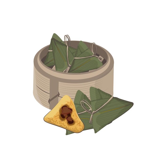 Vettore zongzi o bakcang easy red bean sticky rice dumpling logo di illustrazione vettoriale