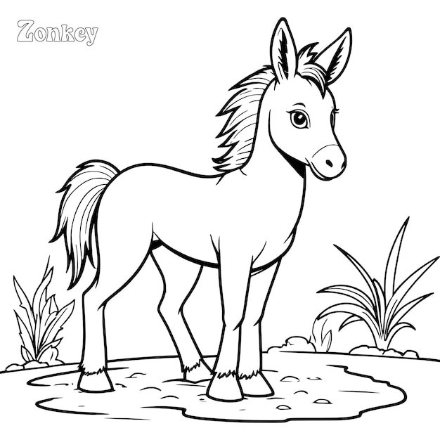 Zonkey hand drawn coloring page and outline vector design