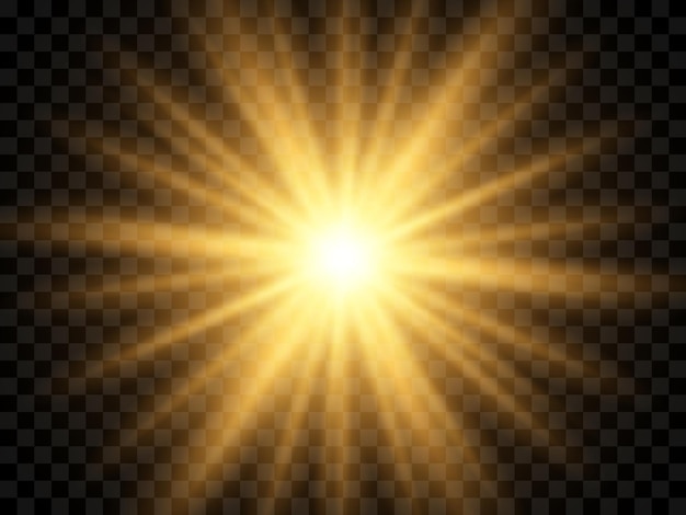 Zonlicht op een transparante achtergrond. geïsoleerde gele lichtstralen. vector illustratie
