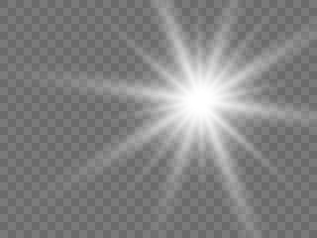 Zonlicht op een transparante achtergrond. Geïsoleerde witte stralen van licht. vector illustratie