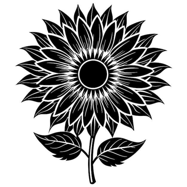 Zonnebloem geïsoleerd op witte achtergrond Zwart-wit vector illustratie