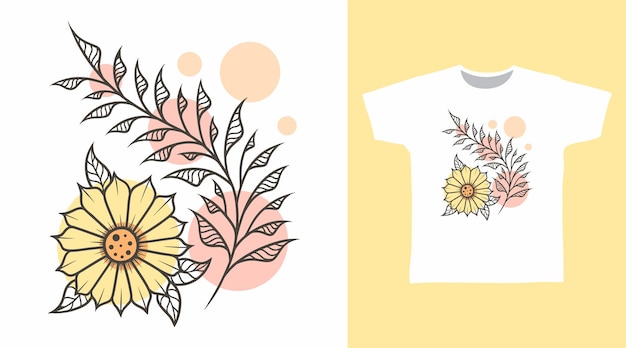 Zonnebloem hand getekend t-shirt en kleding ontwerpconcept