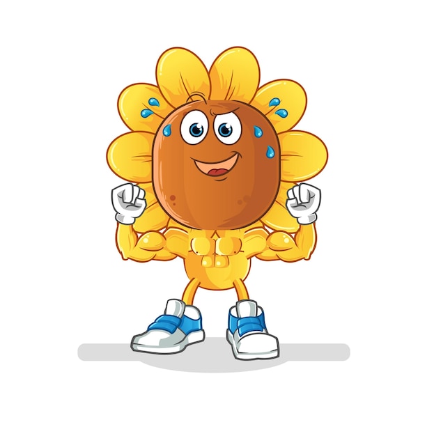 zonnebloem hoofd cartoon gespierde cartoon mascotte vector