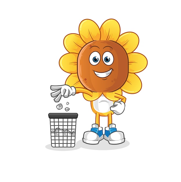 zonnebloem hoofd cartoon Gooi vuilnis mascotte cartoon vector