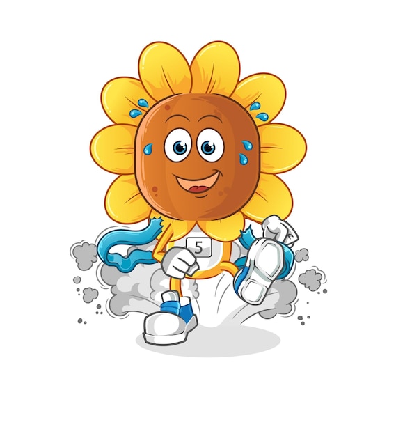 zonnebloem hoofd cartoon runner karakter cartoon mascotte vector