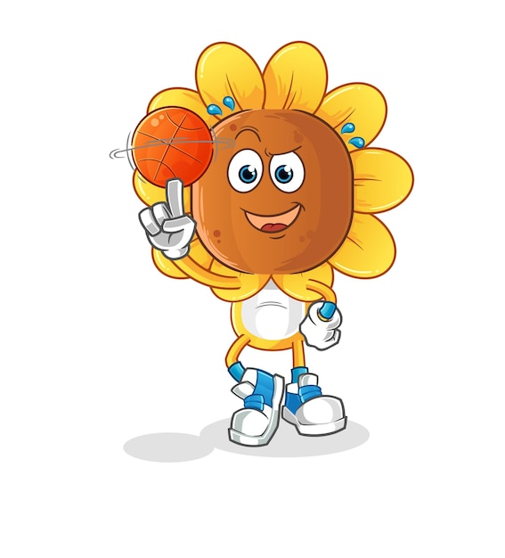 zonnebloem hoofd cartoon spelen basketbal mascotte cartoon vector