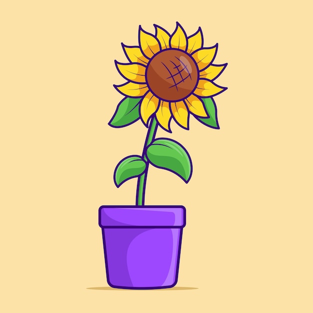 Zonnebloem in een pot Vector Flat Icon Flat Design