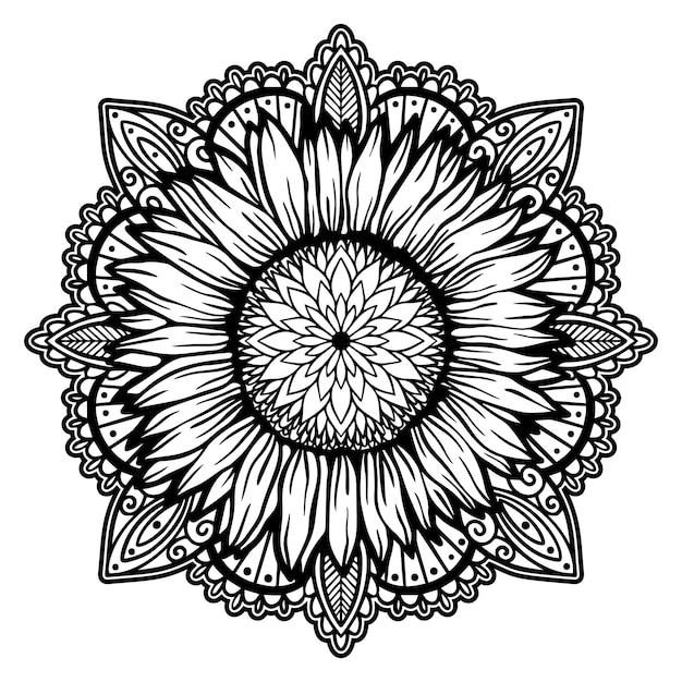 Zonnebloem mandala bloemen natuur plant illustratie concept