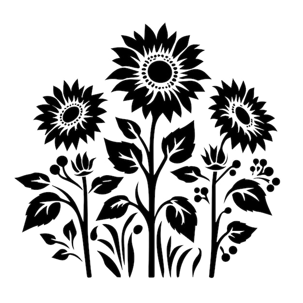 Vector zonnebloemen in silhouet stijl