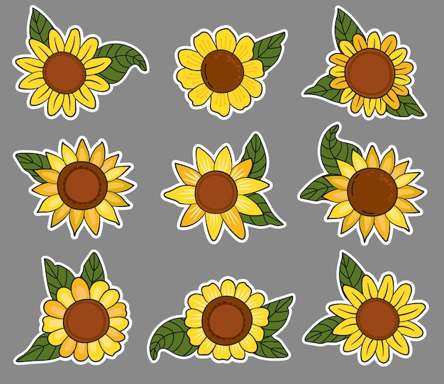 Zonnebloemen sticker set Cartoon stijl