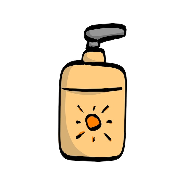 zonnebrandcrème lotion in pomp fles vector illustratie schets met de hand getekend met zwarte lijnen