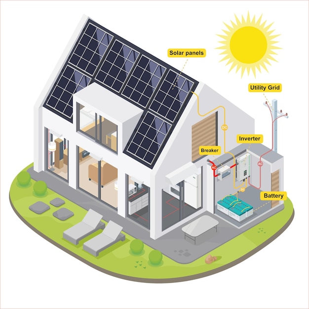 Zonnecel smart home systeem diagram isometrisch