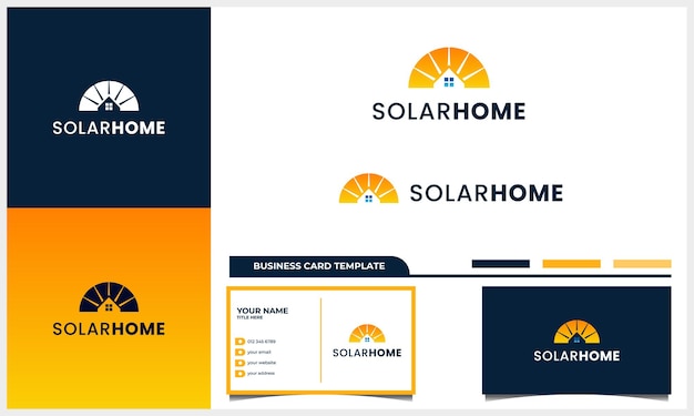 Zonnepaneel met huis huis logo ontwerpconcept en visitekaartje sjabloon