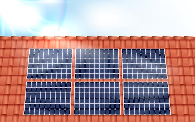 Vector zonnepaneel op een dak van een huis, concept van duurzame hulpbronnen, vectorillustratieontwerp
