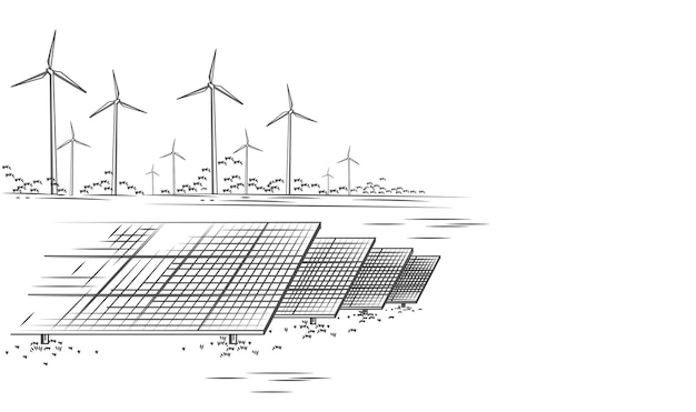 Zonnepanelen en windturbines of alternatieve energiebronnen Ecologische duurzame energie