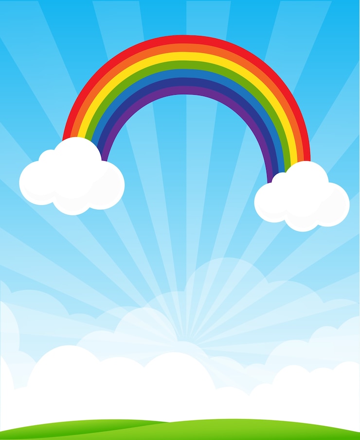 Vector zonnestraal en blauwe hemel en regenboogachtergrond