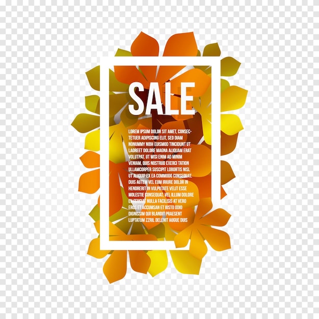Zonnige poster kleurrijke kastanjebladeren achtergrond in rechthoekig wit frame met promo-info over herfstseizoenkorting of andere marketingpromotie Vectorillustratie