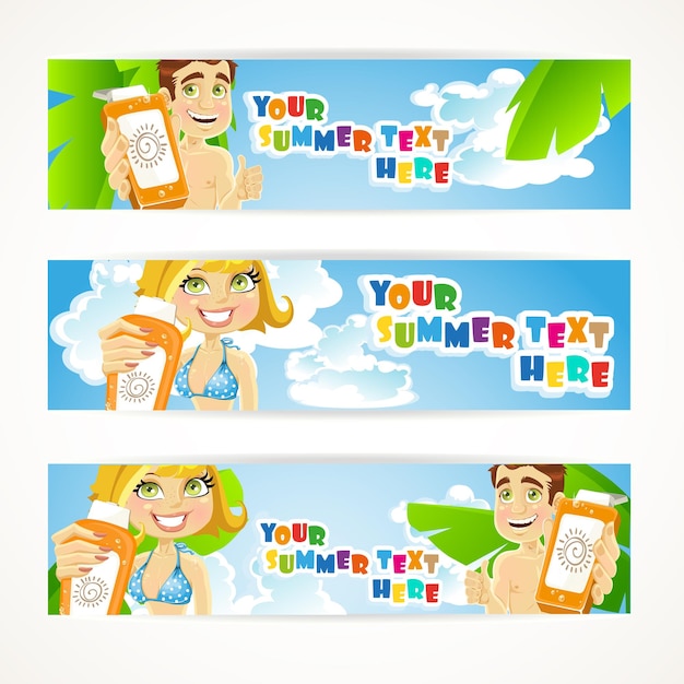 Zonnige zomerbanner met jongeren