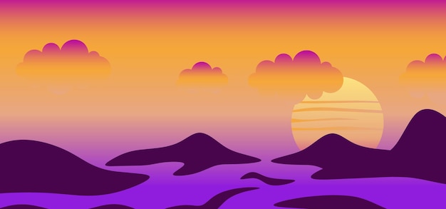 zonsondergang achtergrond vector ilustration in vlakke stijl