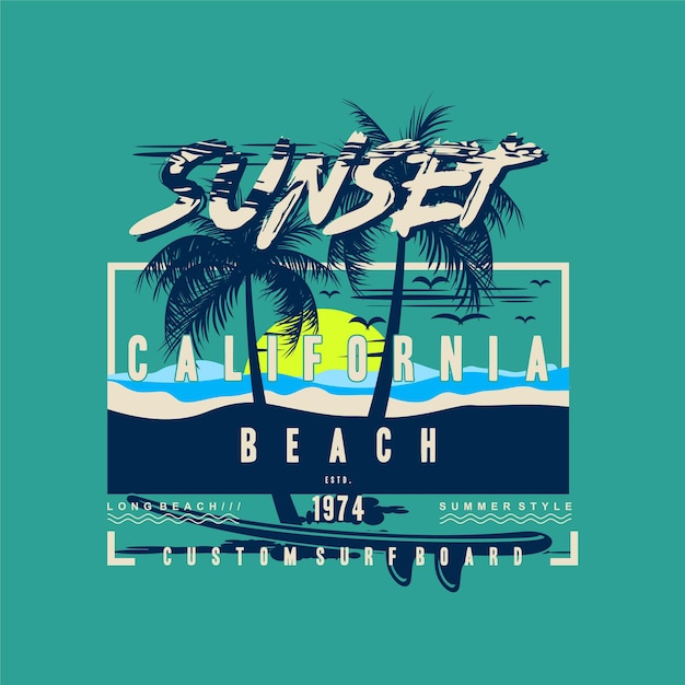 Vector zonsondergang californië strand grafische vector print t-shirt