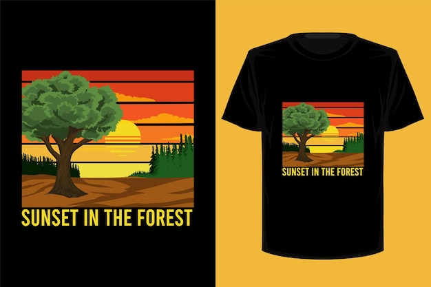 Zonsondergang in het bos retro vintage t-shirtontwerp