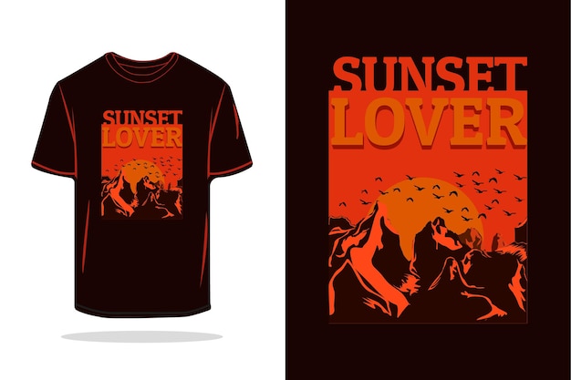 Zonsondergang minnaar silhouet retro t-shirt mockup ontwerp