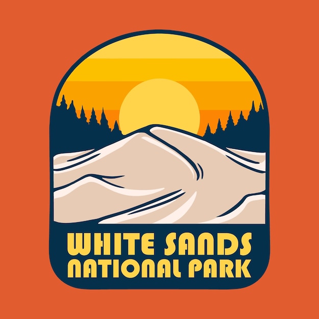 Vector zonsondergang op white sands nationaal park badge logo ontwerp vector illustratie