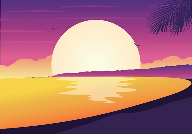 zonsondergang over de zee Strand bij zonsondergang Zonsondergang vector illustratie