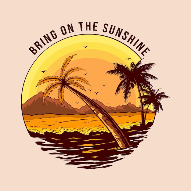 Zonsondergang strand badge logo t-shirt ontwerp