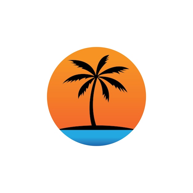 Zonsondergang strand oceaan logo en vector sjabloon