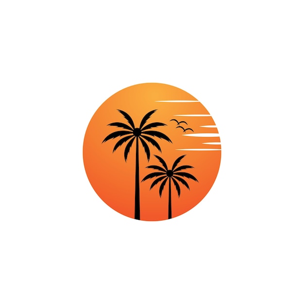 Zonsondergang strand oceaan logo en vector sjabloon