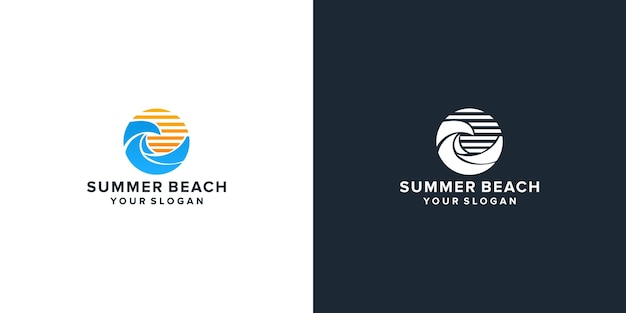 Zonsondergang zomer strand logo ontwerp