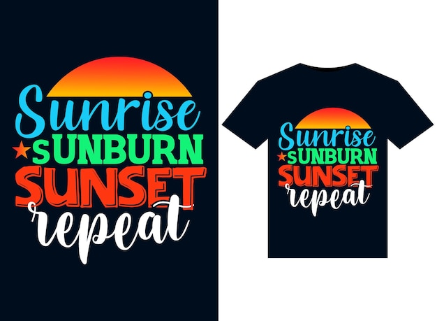 Zonsopgang zonnebrand zonsondergang herhaal illustraties voor drukklaar T-shirts ontwerp