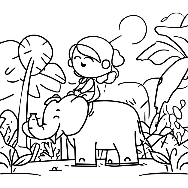 벡터 동물원 모험 정글 귀여운 코끼리 손으로 그려진 평평한 세련된 만화 스티커 아이콘 개념 고립