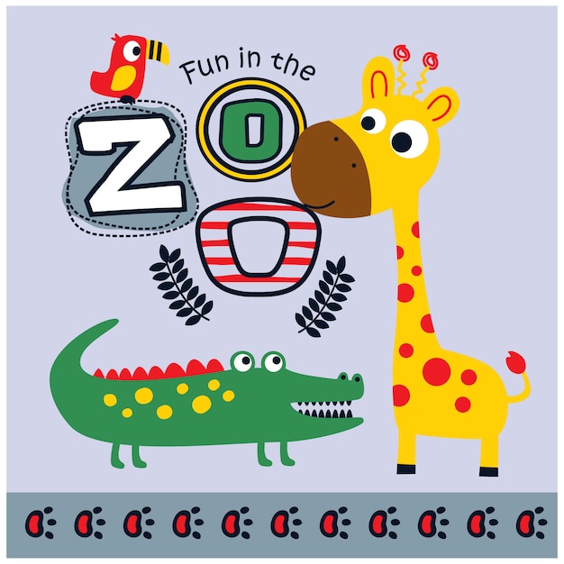 Vector zoo animals funny cartoon, vector illustration