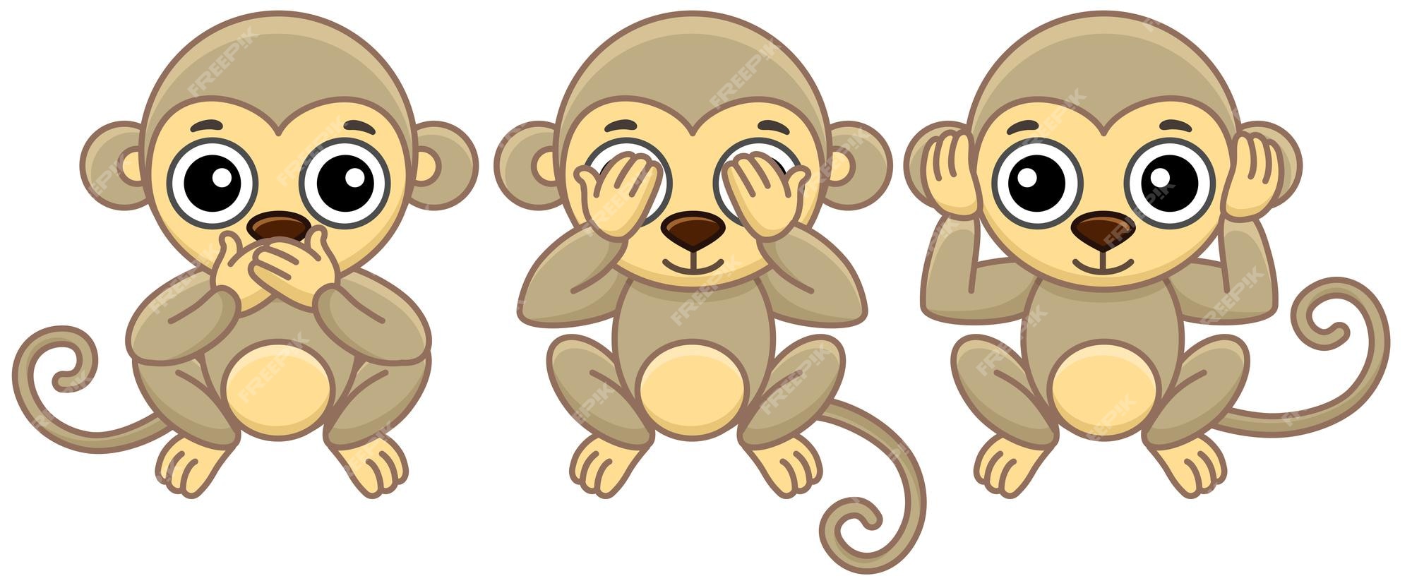 Premium Vector | Zoo animals. funny three little monkey in a cartoon style.  see no evil hear no evil speak no evil
