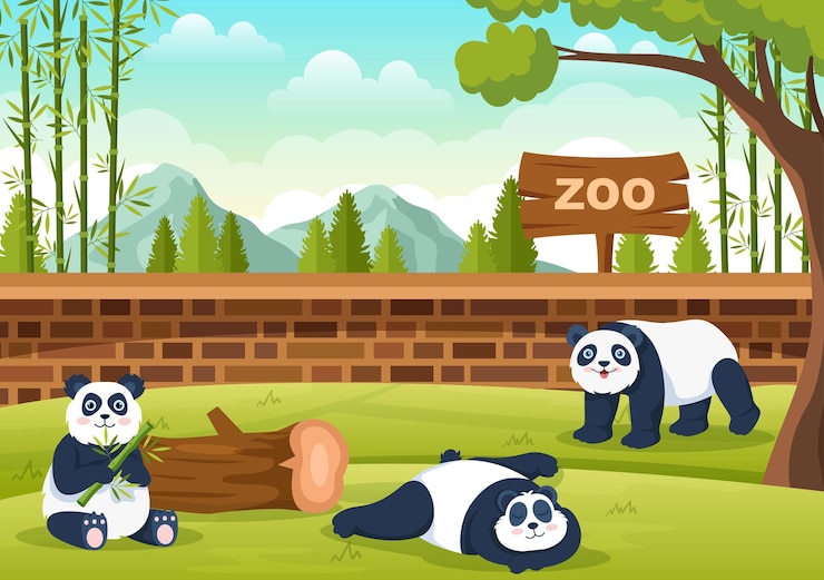 Vector zoo cartoon illustration with safari animals on forest background