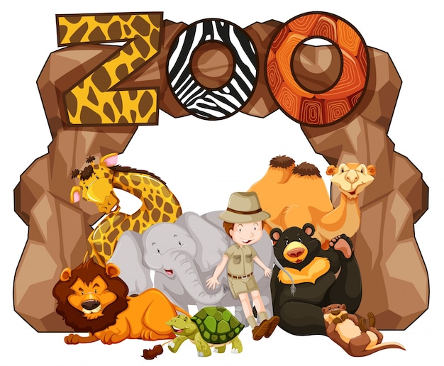 Zoo entrance with many wild animals