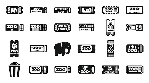 Zoo ticket iconen stel eenvoudige vector Dier apen Natuur ticket